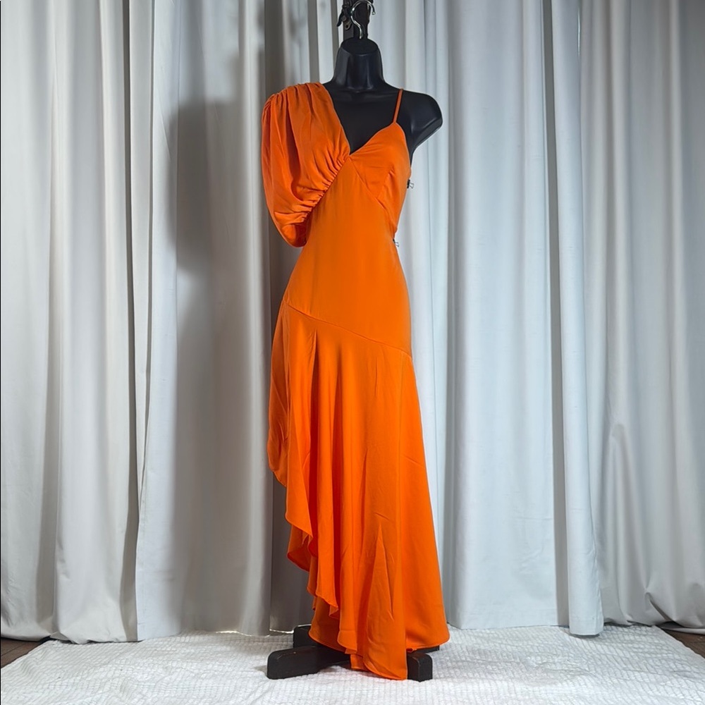 Orange Asymmetrical Ruffled Cocktail Sundress - Picture 14 of 16